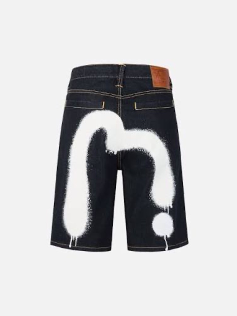 EVISU Graffiti White Spray-Dyed Daicock Print Denim Jeans Shorts NWT